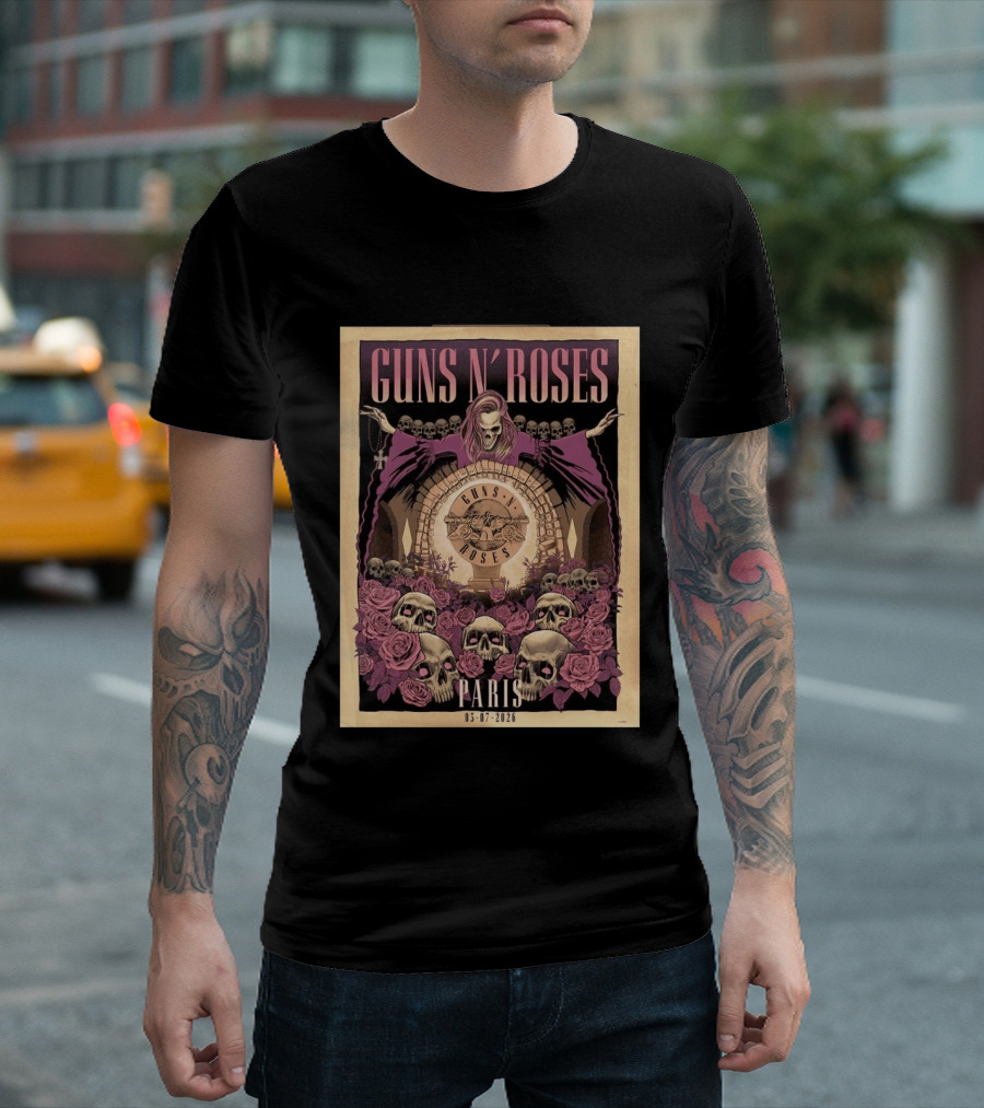Guns N' Roses Paris 2026 Accor Arena July 3 Event With Skulls And Roses T-Shirt