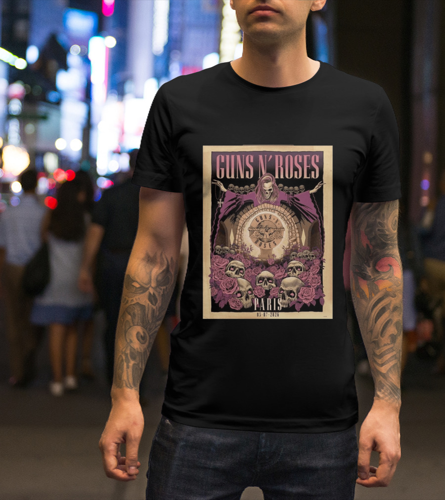 Guns N' Roses Paris 2026 Accor Arena July 3 Event With Skulls And Roses T-Shirt