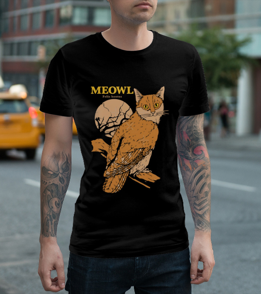 Meowl Felis Hootus Cat Owl Fusion With Moon T-Shirt
