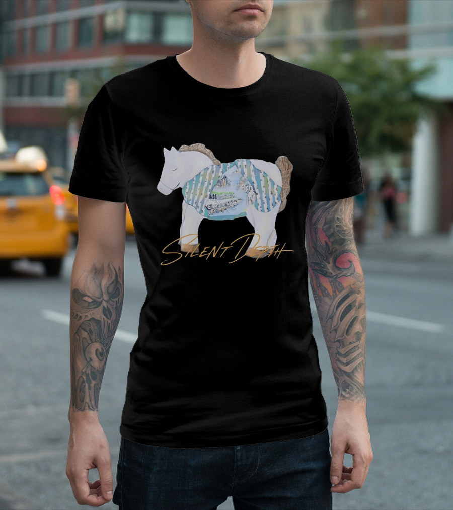 Silent Depth Horse Mountain Landscape Painted Body T-Shirt