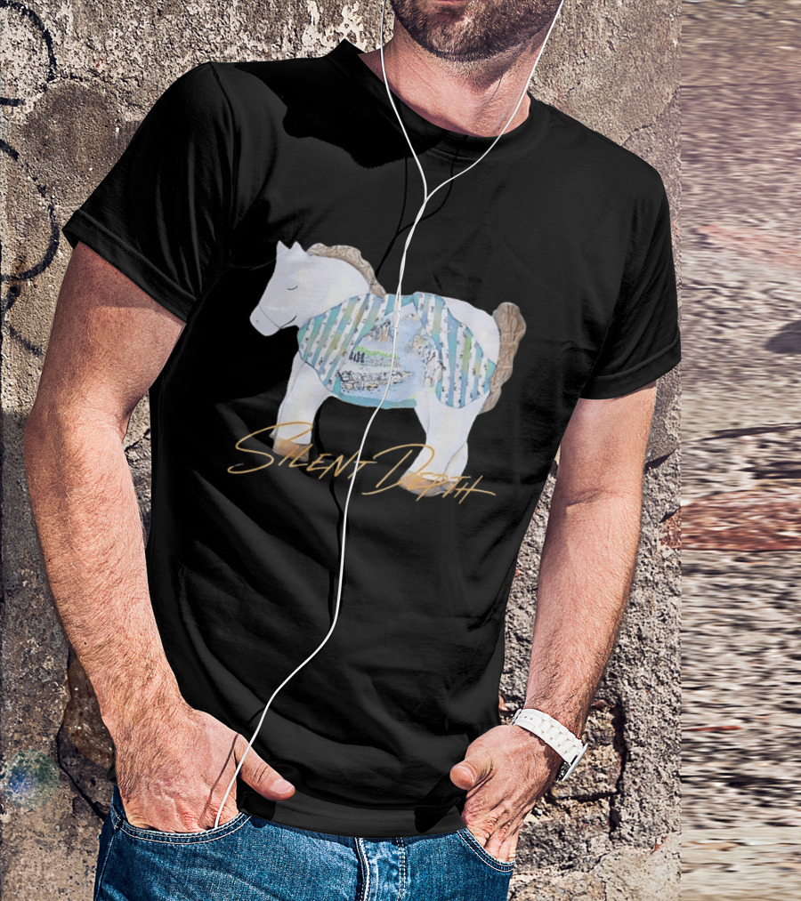 Silent Depth Horse Mountain Landscape Painted Body T-Shirt
