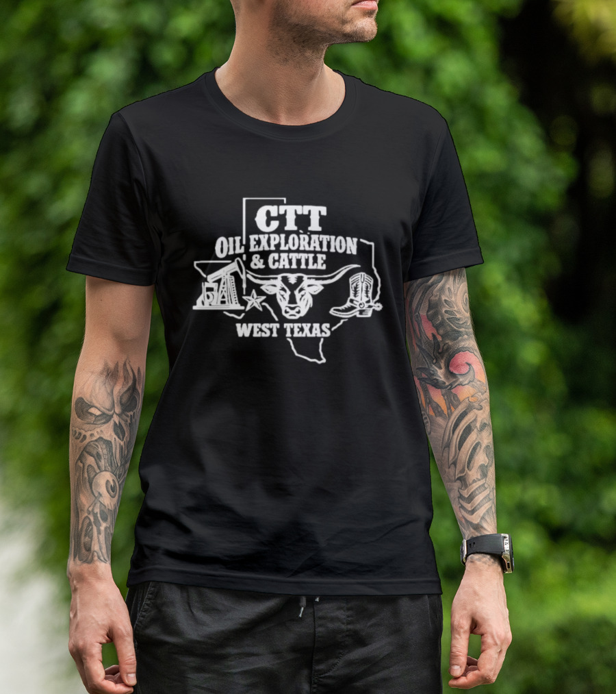 CTT Oil Exploration Cattle West Texas Longhorn Map Boots T-Shirt
