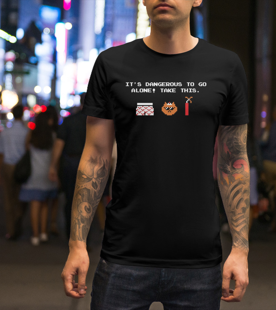 It's Dangerous To Go Alone Take This Pixel Boxers Cat Dynamite Zelda Retro Gaming T-Shirt