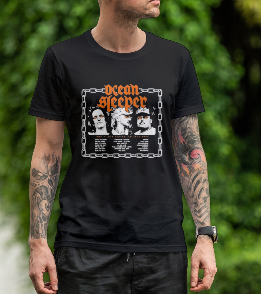 Ocean Sleeper Lonely Love Australia Tour 2024 Band Members Chain Border T-Shirt