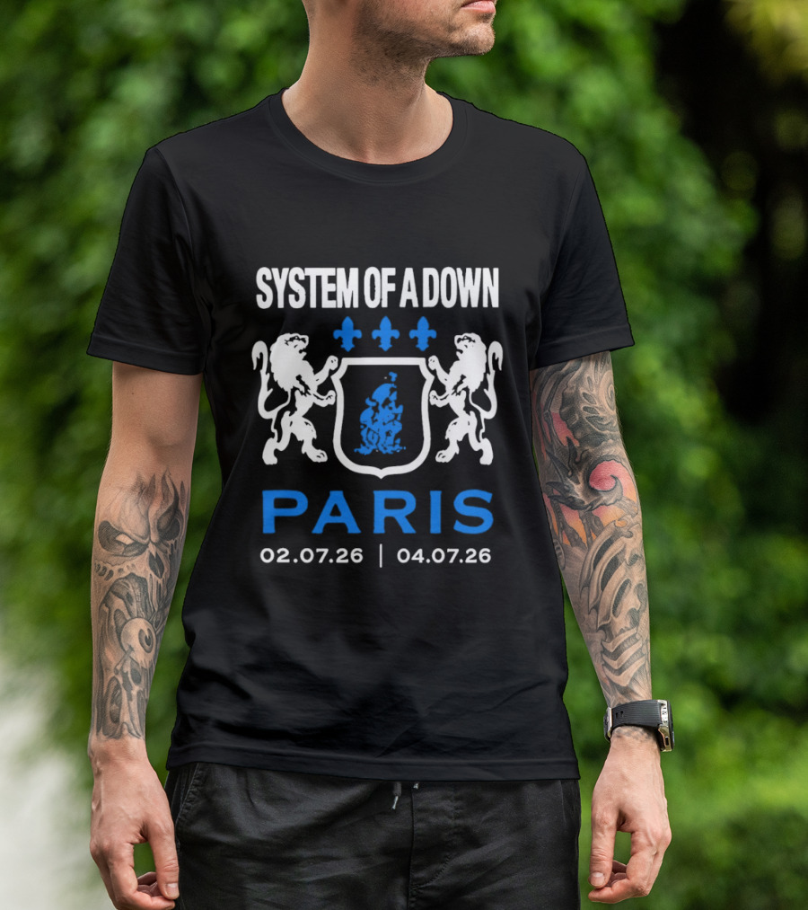 System Of A Down Paris Concert July 2026 Heraldic Crest Lions 02.07.26 04.07.26 T-Shirt