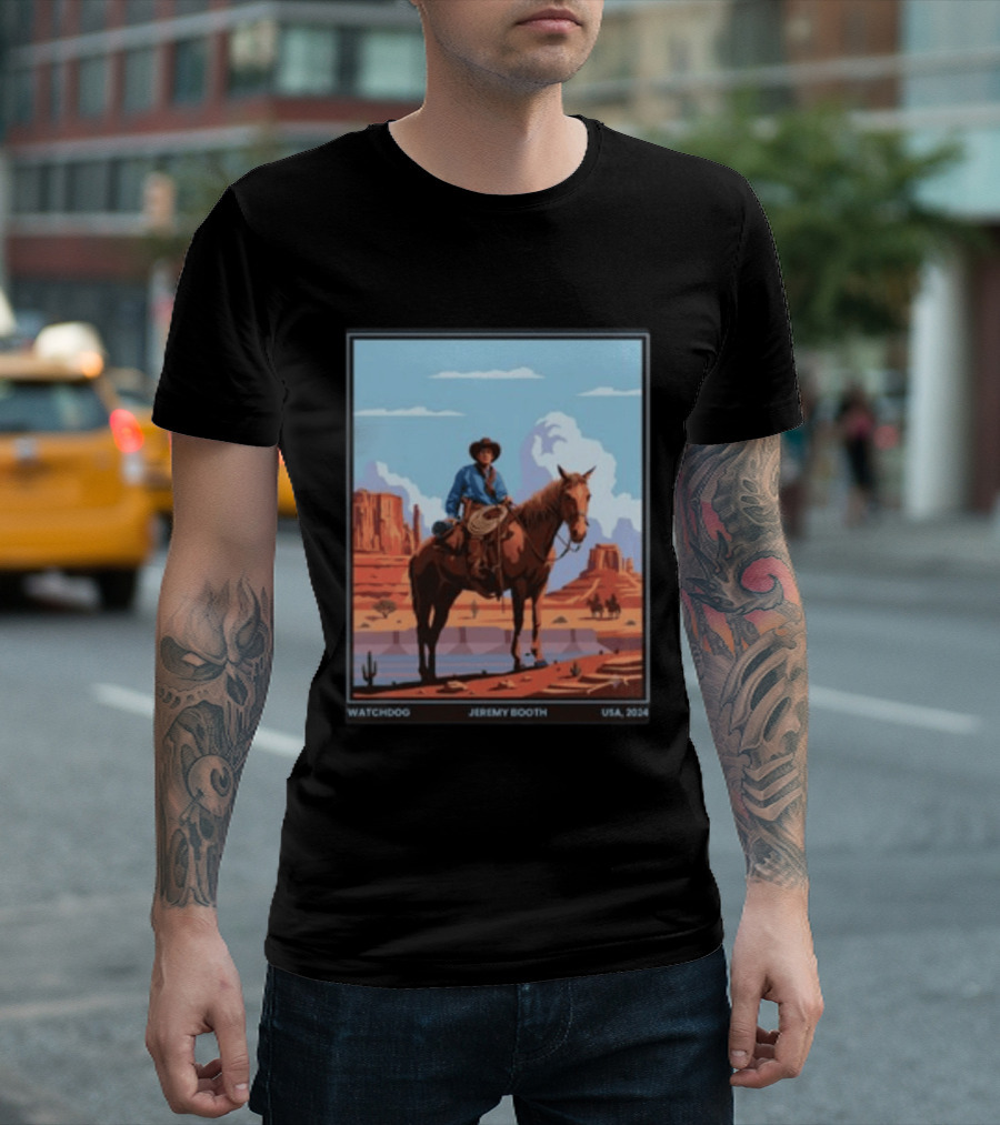 Dog Jeremy Booth USA 2020 Cowboy And Horse Desert Scene T-Shirt
