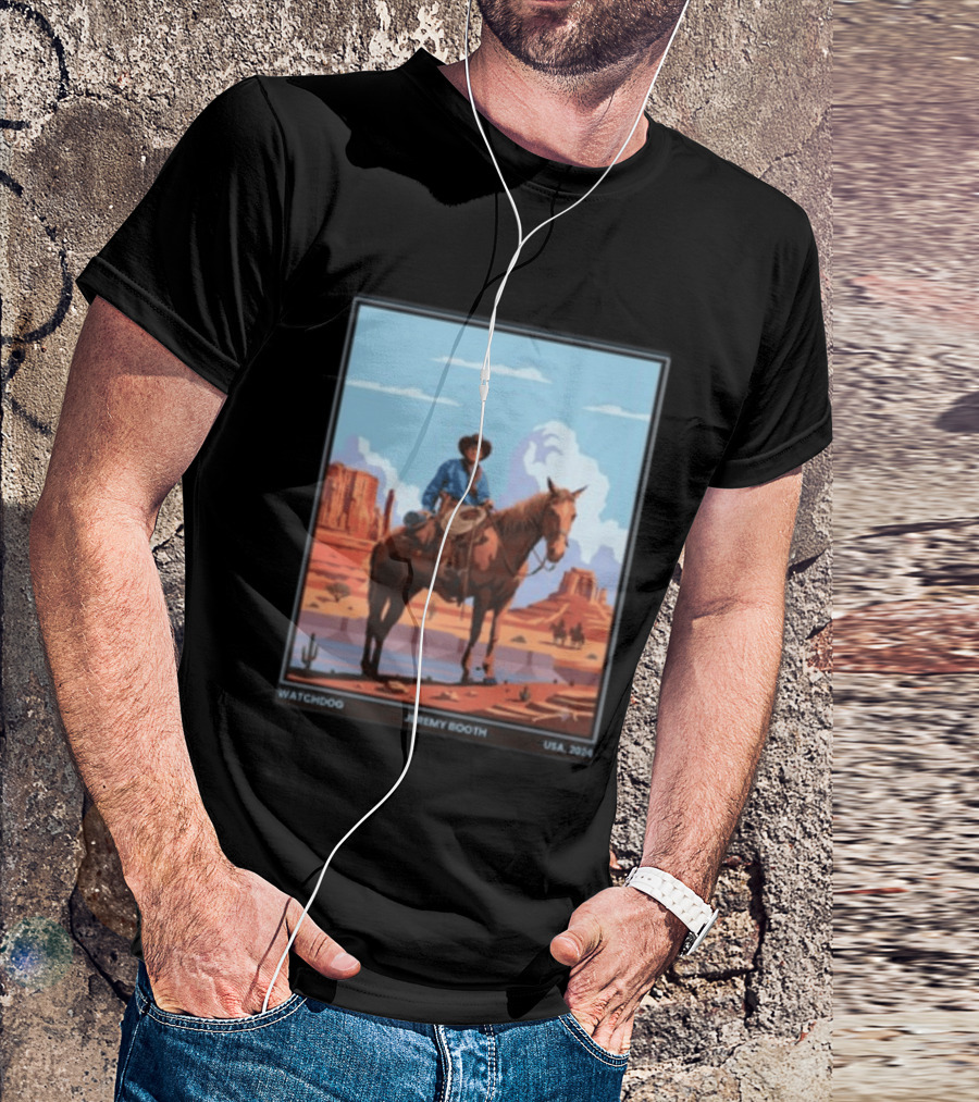 Dog Jeremy Booth USA 2020 Cowboy And Horse Desert Scene T-Shirt