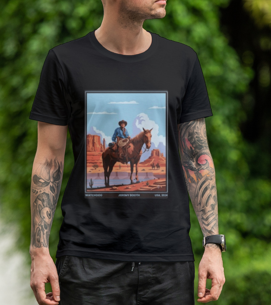 Dog Jeremy Booth USA 2020 Cowboy And Horse Desert Scene T-Shirt