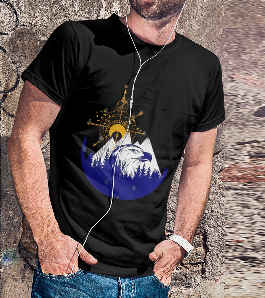 Eagle And Compass With Mountain Forest T-Shirt