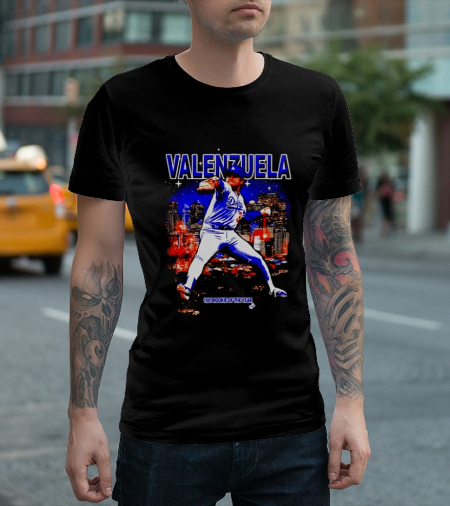 Fernando Valenzuela Dodgers 1981 Rookie Of The Year City Skyline T-Shirt