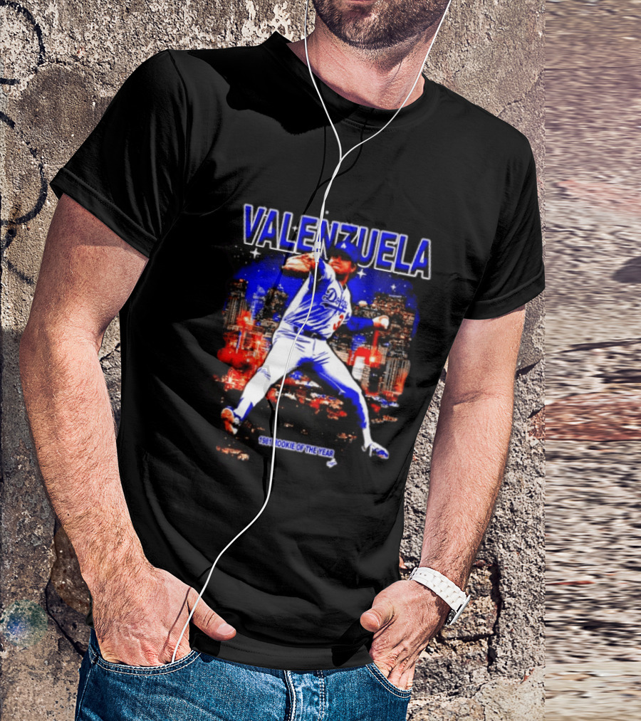 Fernando Valenzuela Dodgers 1981 Rookie Of The Year City Skyline T-Shirt