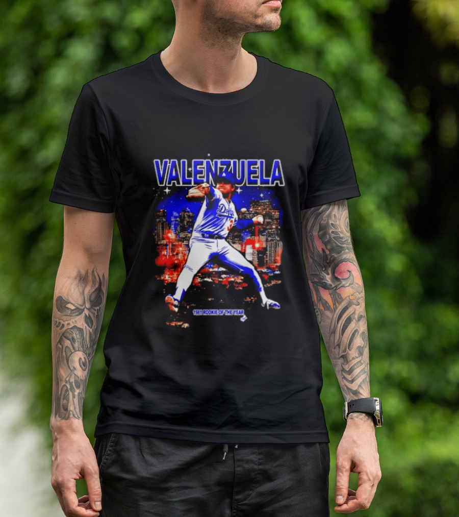 Fernando Valenzuela Dodgers 1981 Rookie Of The Year City Skyline T-Shirt