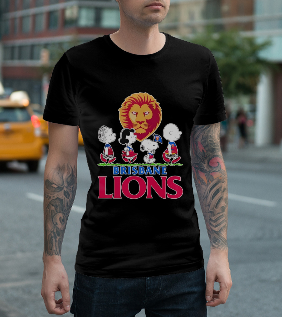 Brisbane Lions AFL Peanuts Snoopy Charlie Brown Lucy Schroeder T-Shirt