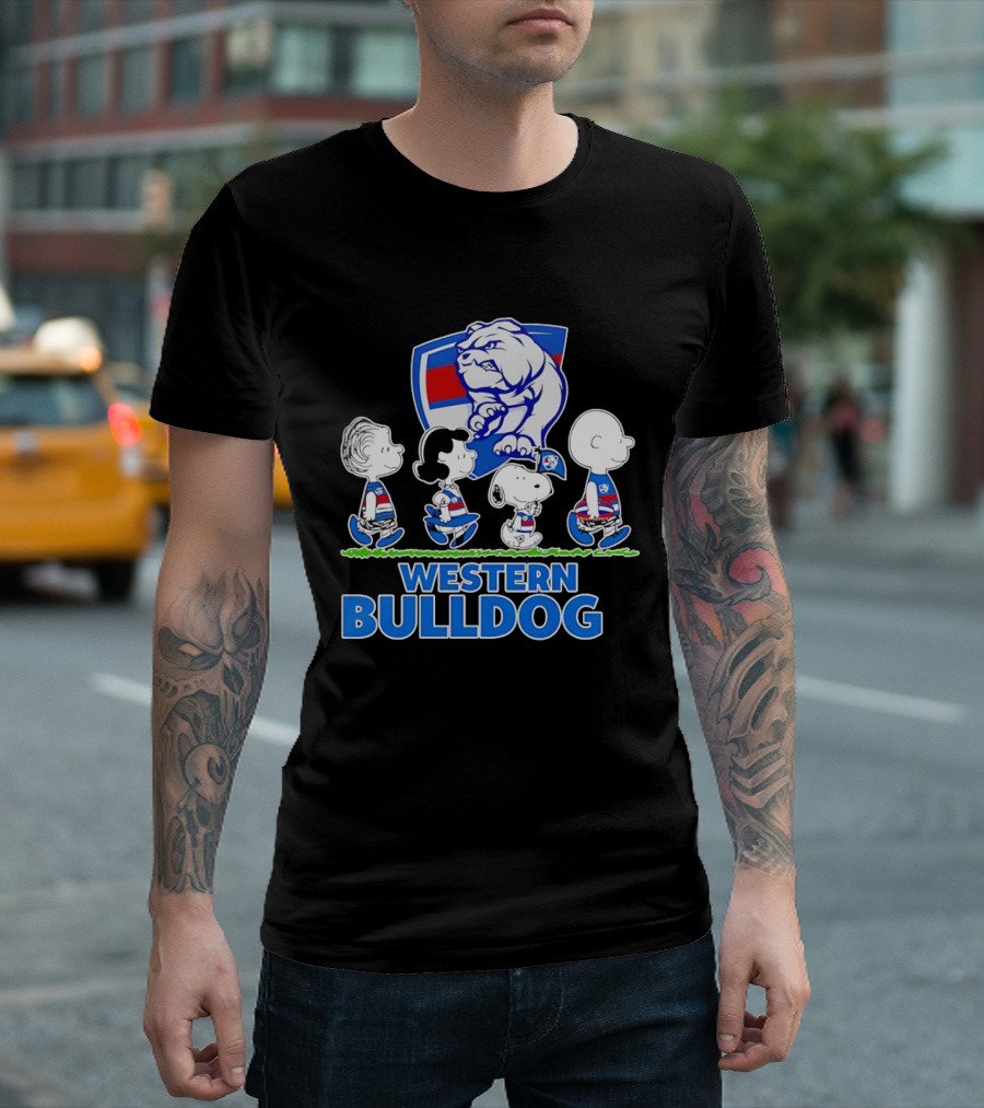 Peanuts Snoopy Charlie Brown Western Bulldogs AFL Team Lucy Schroeder T-Shirt