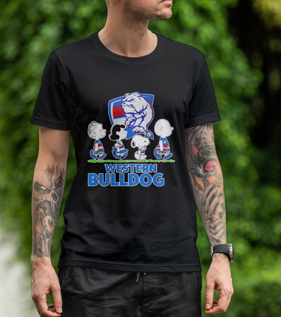 Peanuts Snoopy Charlie Brown Western Bulldogs AFL Team Lucy Schroeder T-Shirt