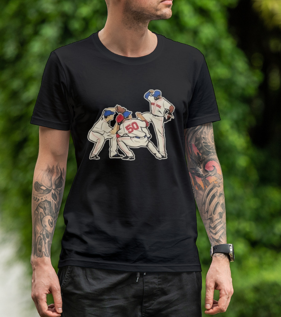 Red Sox Mookie Betts Jackie Bradley Jr Andrew Benintendi Win Dance Repeat Baseball Players Boston Team Celebration T-Shirt
