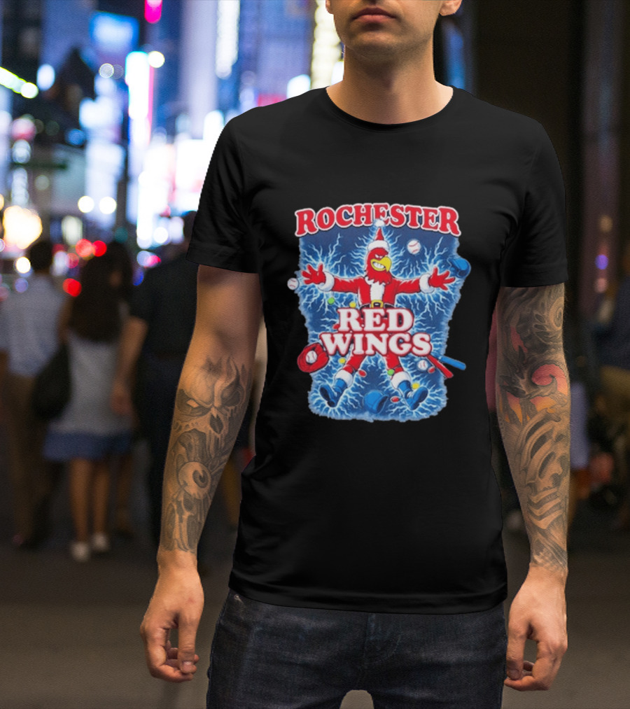 Rochester Red Wings Holiday Meltdown Christmas Santa Bird With Baseball T-Shirt