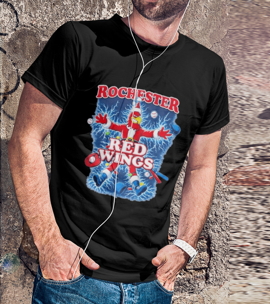 Rochester Red Wings Holiday Meltdown Christmas Santa Bird With Baseball T-Shirt