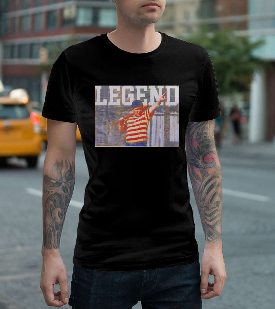 Sandlot Legend Striped Kid Holding Bat Pointing T-Shirt