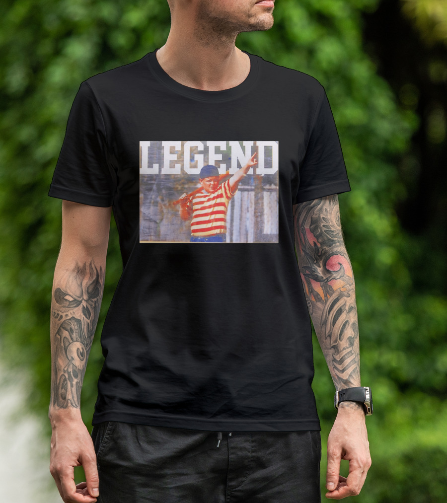 Sandlot Legend Striped Kid Holding Bat Pointing T-Shirt