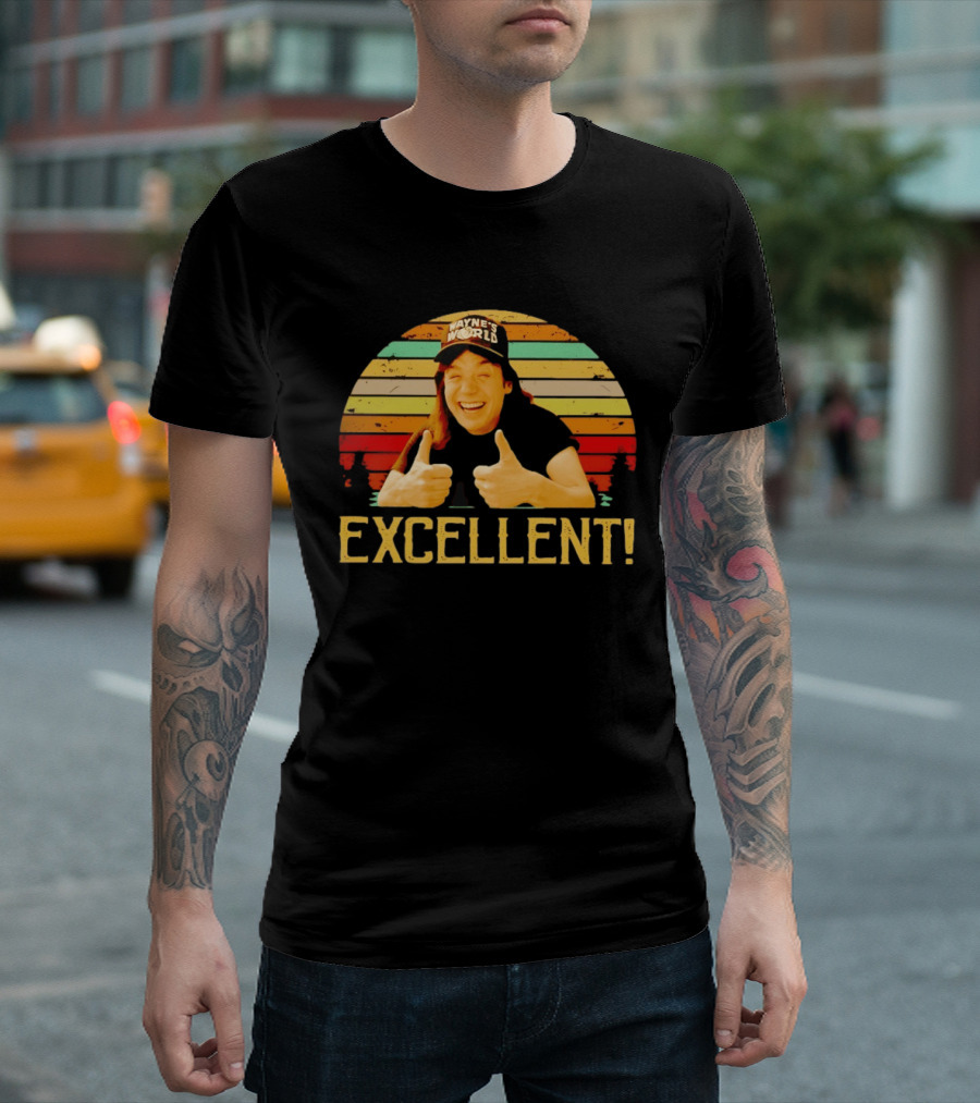 Wayne's World Wayne Campbell Thumbs Up Excellent Retro Sunset T-Shirt