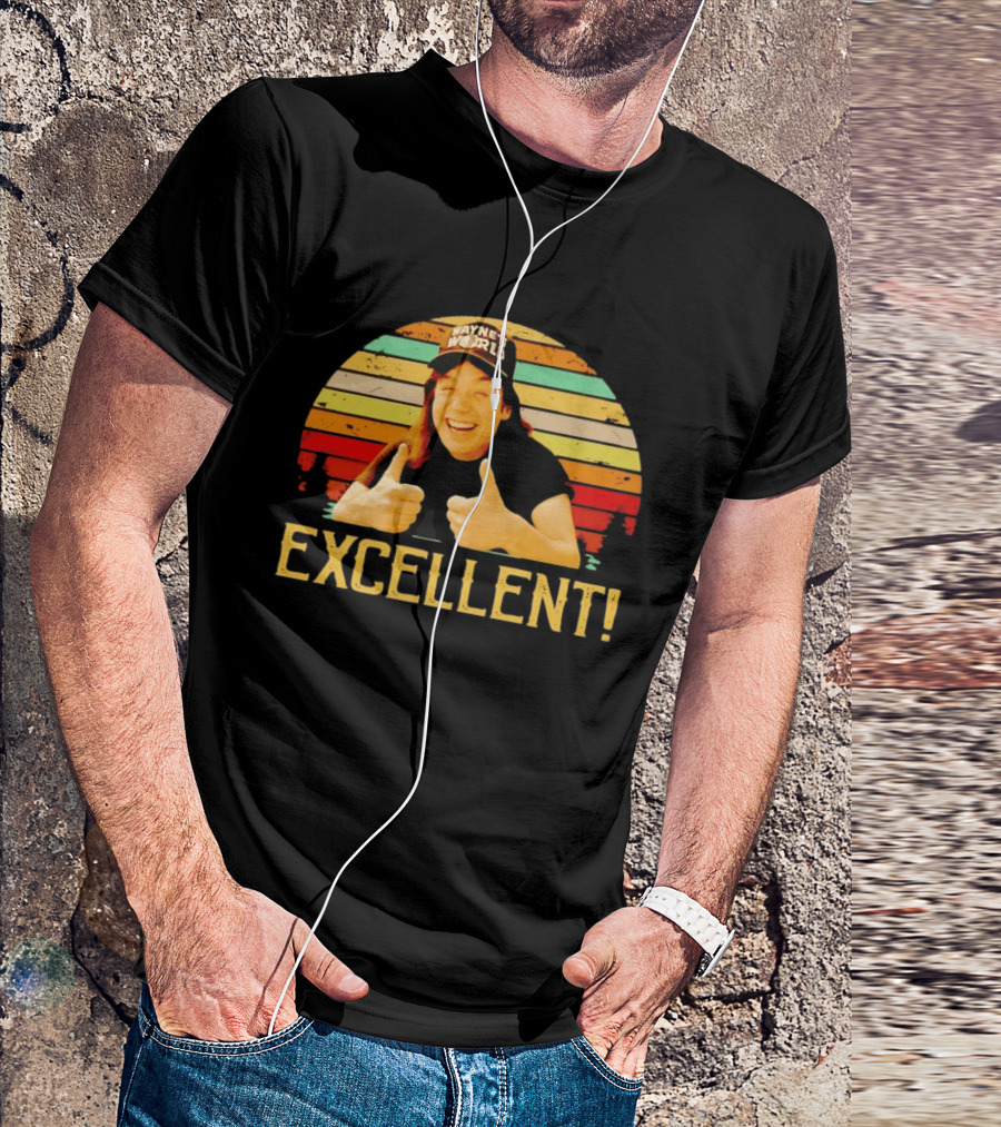 Wayne's World Wayne Campbell Thumbs Up Excellent Retro Sunset T-Shirt
