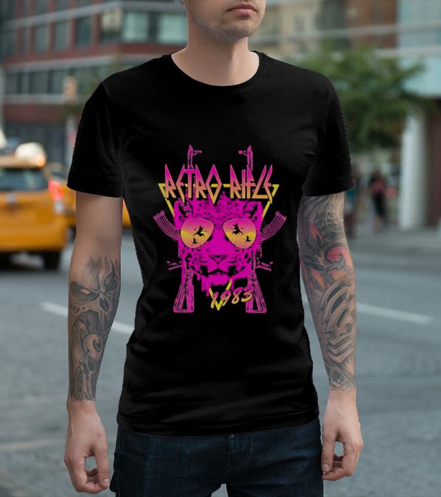 Retro Rifle 1983 Neon Skull Sunglasses Vintage Aesthetic T-Shirt