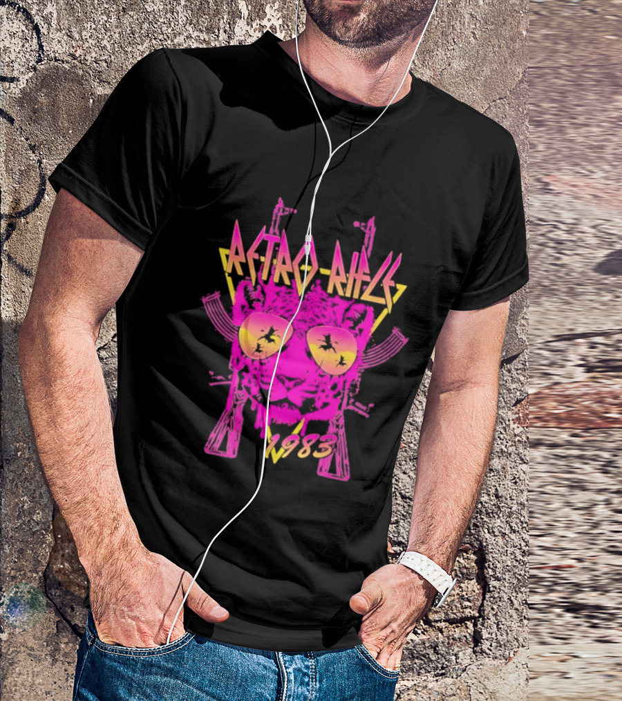 Retro Rifle 1983 Neon Skull Sunglasses Vintage Aesthetic T-Shirt