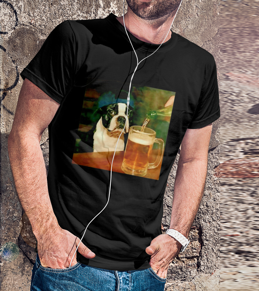 Boston Terrier Baseball Cap Drinking Beer T-Shirt