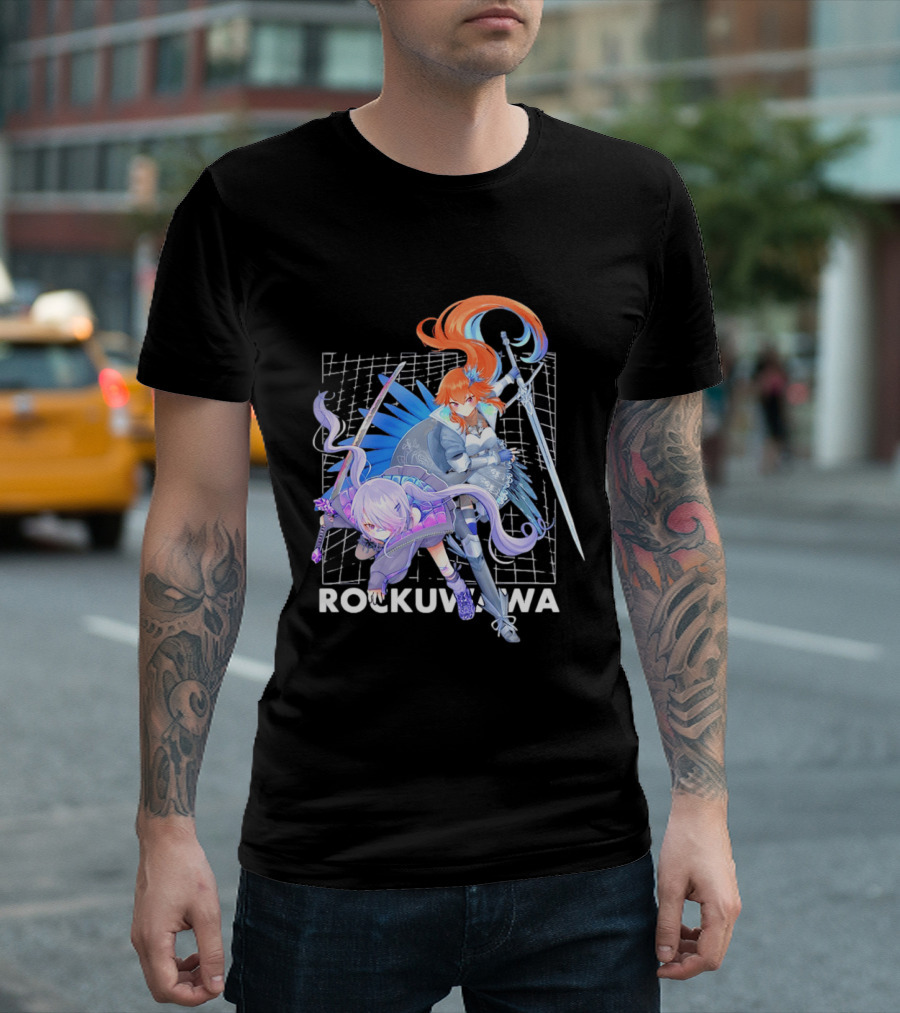 Rockuwawa Anime Warrior Girls Sword Katana Grid T-Shirt