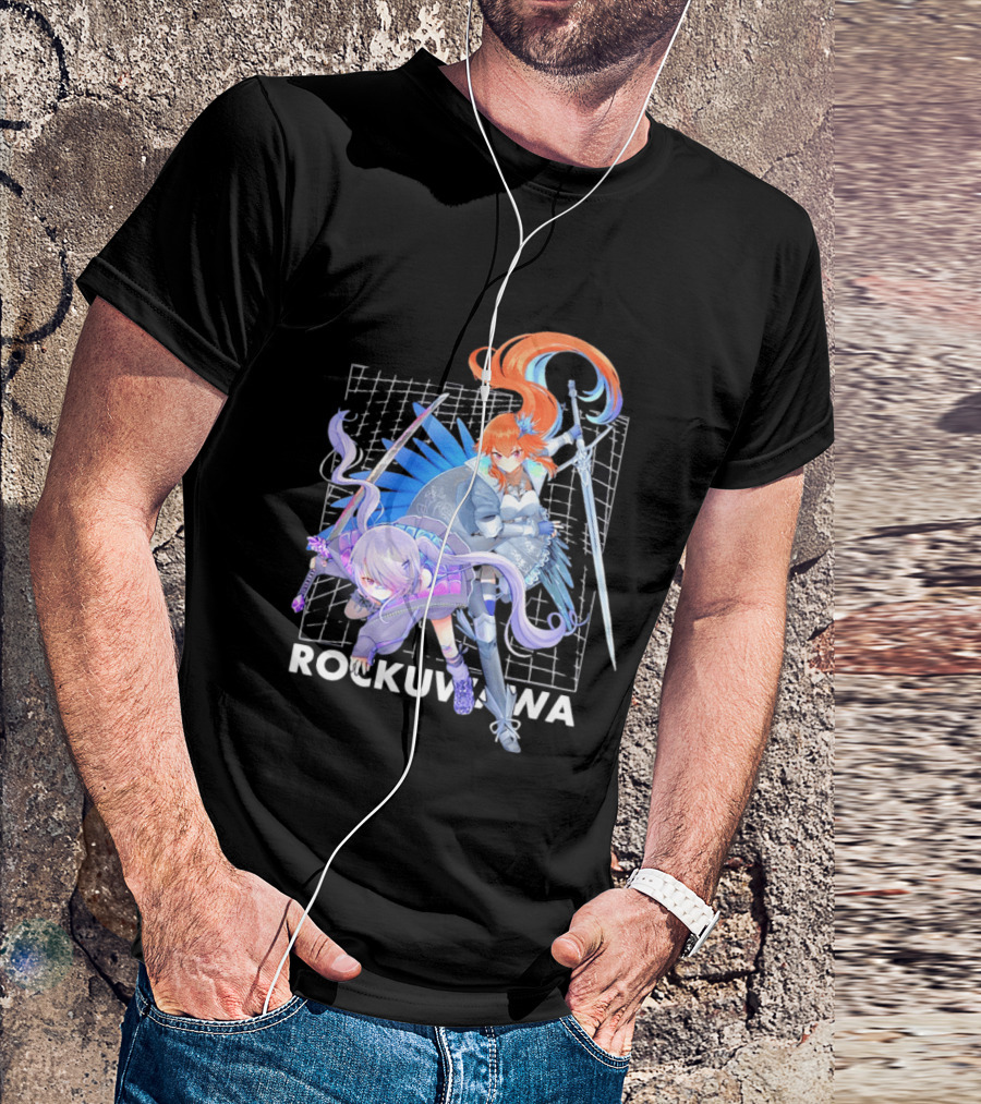Rockuwawa Anime Warrior Girls Sword Katana Grid T-Shirt