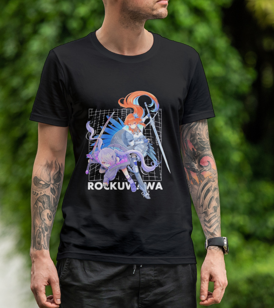 Rockuwawa Anime Warrior Girls Sword Katana Grid T-Shirt