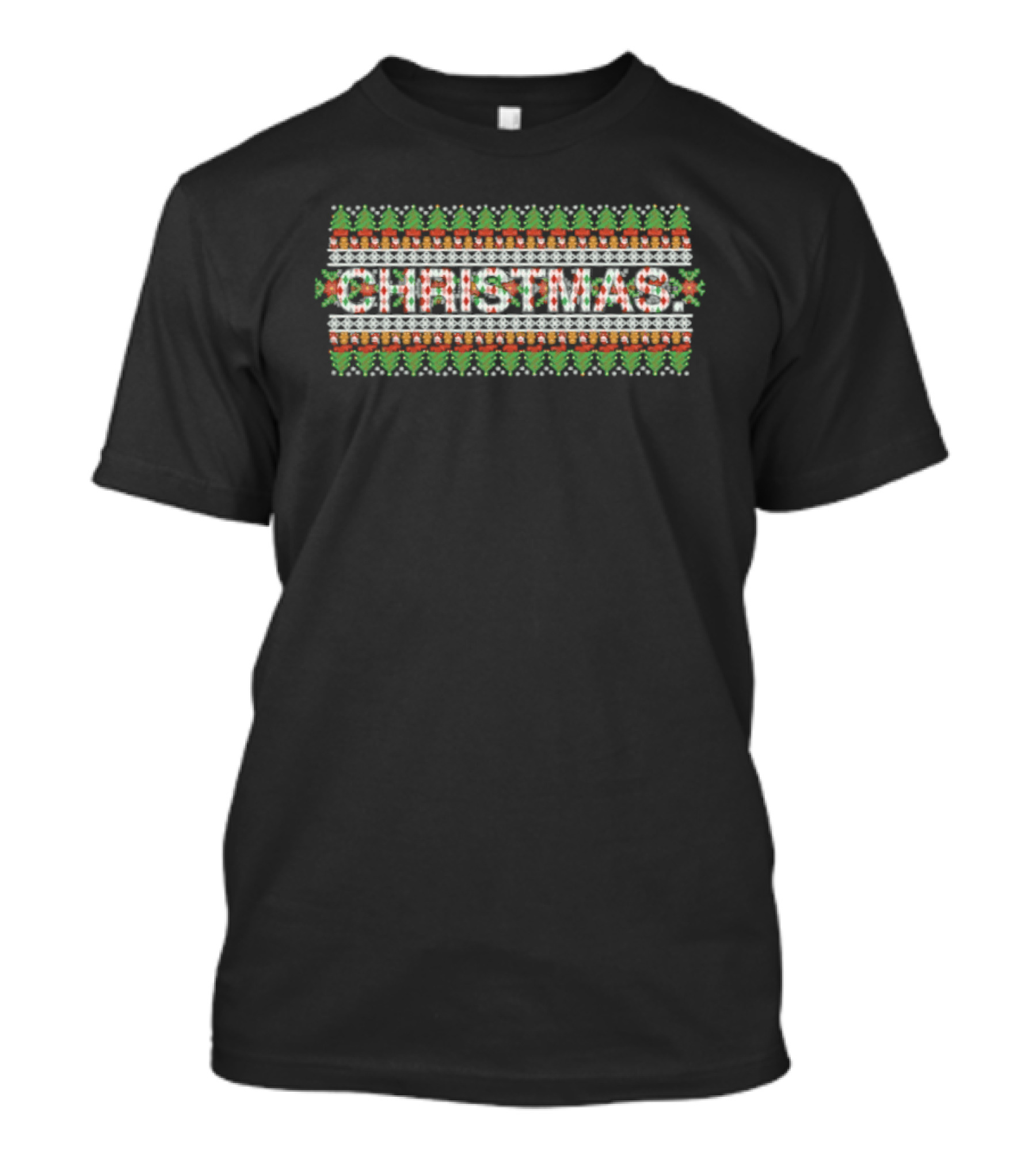 Santa And Cookie Christmas Ugly Sweater Pattern Holiday Festive Green Red T-Shirt
