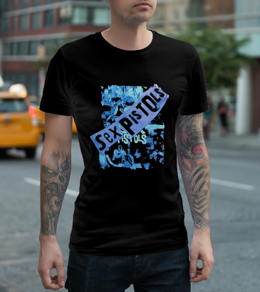 Sex Pistols Distressed Blue Photo Collage T-Shirt