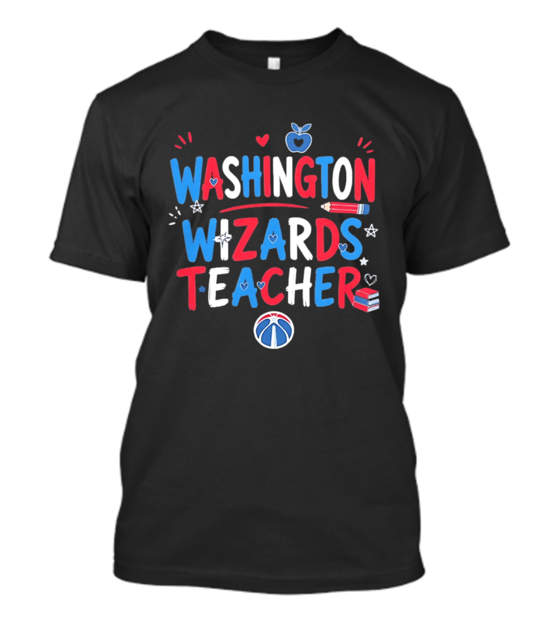 Washington Wizards Teacher Apple Pencil Heart Basketball T-Shirt