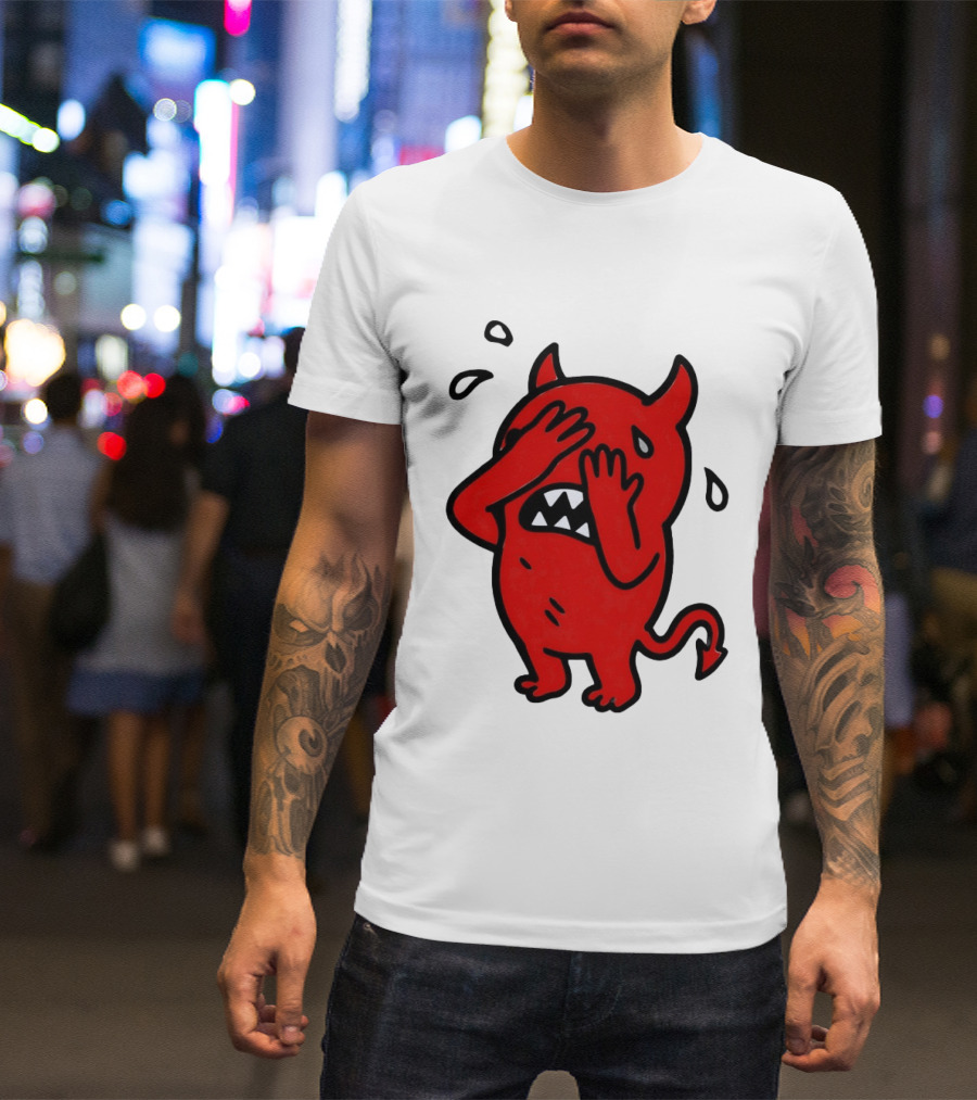 Devil Cartoon Facepalm Panicking Sweating Emoji T-Shirt
