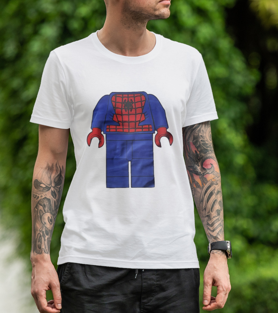 Lego Spider Man Minifigure Marvel Super Hero Iconic Costume Red And Blue Suit T-Shirt