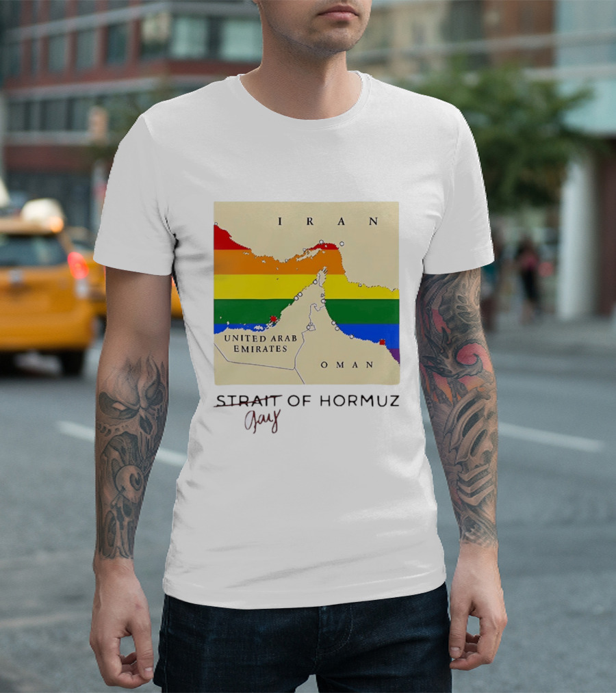 Strait Of Hormuz Map Pride Rainbow Gay Wordplay Pun T-Shirt