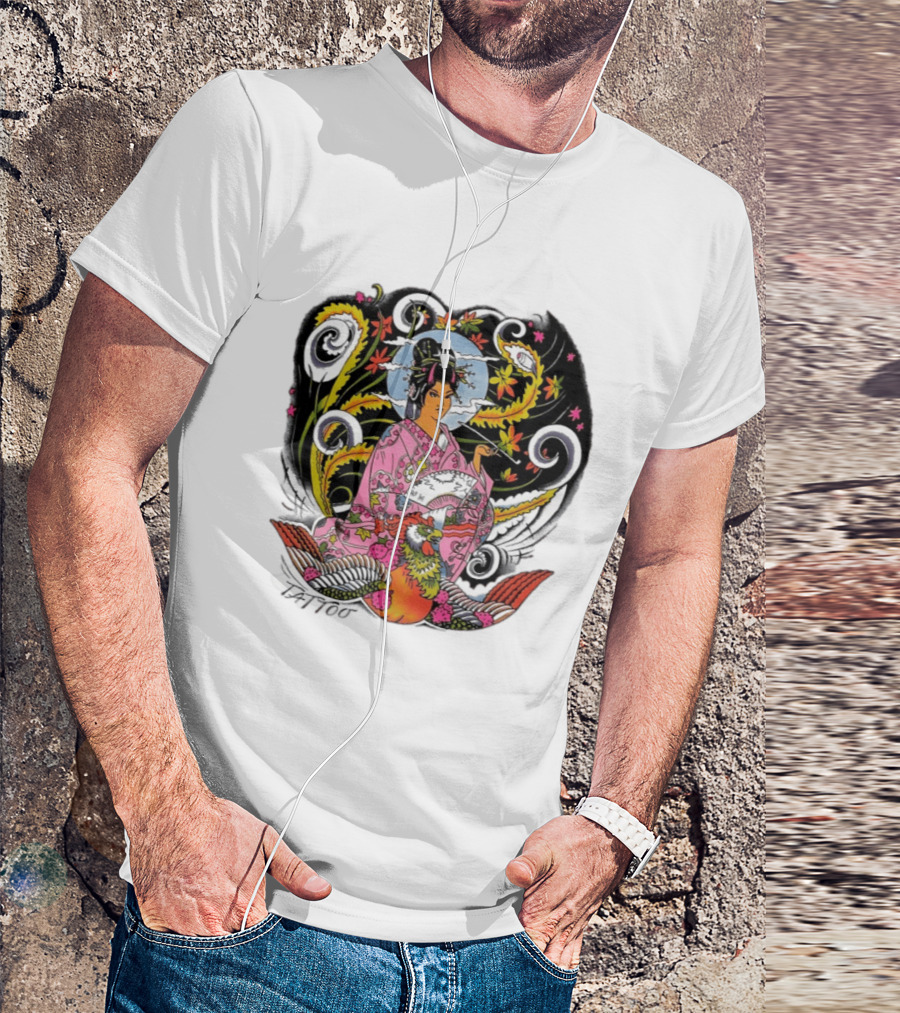 Geisha Tattoo Japanese Traditional Phoenix Kimono T-Shirt