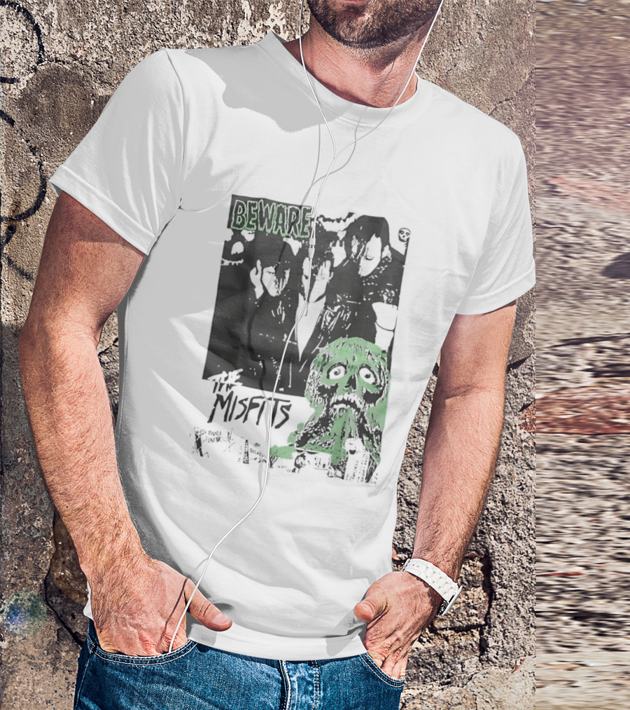 Beware The Misfits Horror Punk Band Skull Green T-Shirt