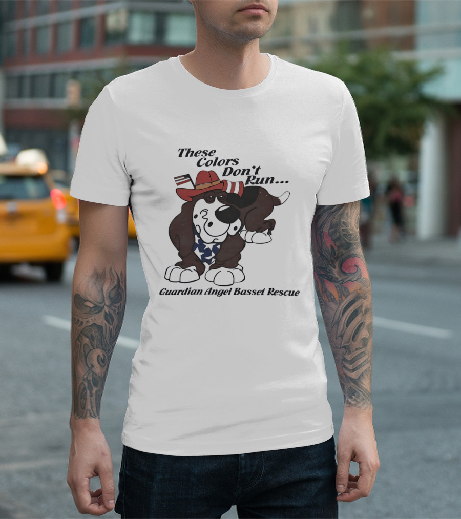 These Colors Don't Run Guardian Angel Basset Rescue Patriotic Dog Breed Cowboy Hat And Bandana T-Shirt