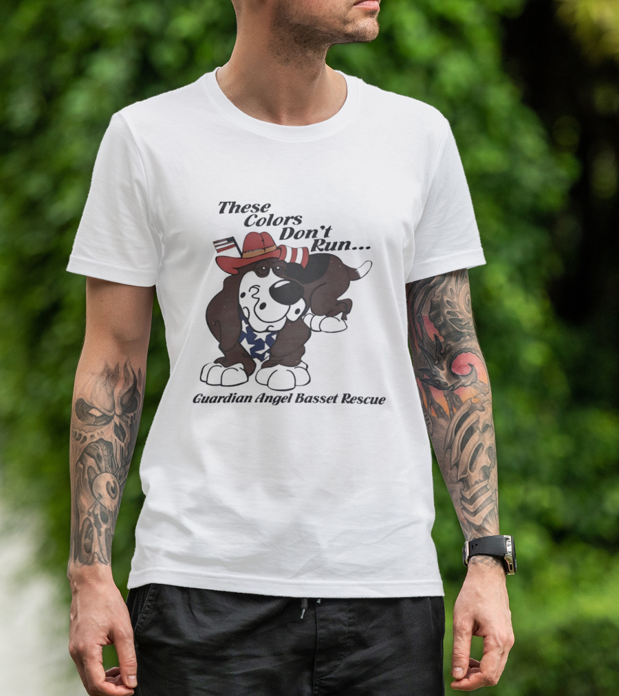 These Colors Don't Run Guardian Angel Basset Rescue Patriotic Dog Breed Cowboy Hat And Bandana T-Shirt