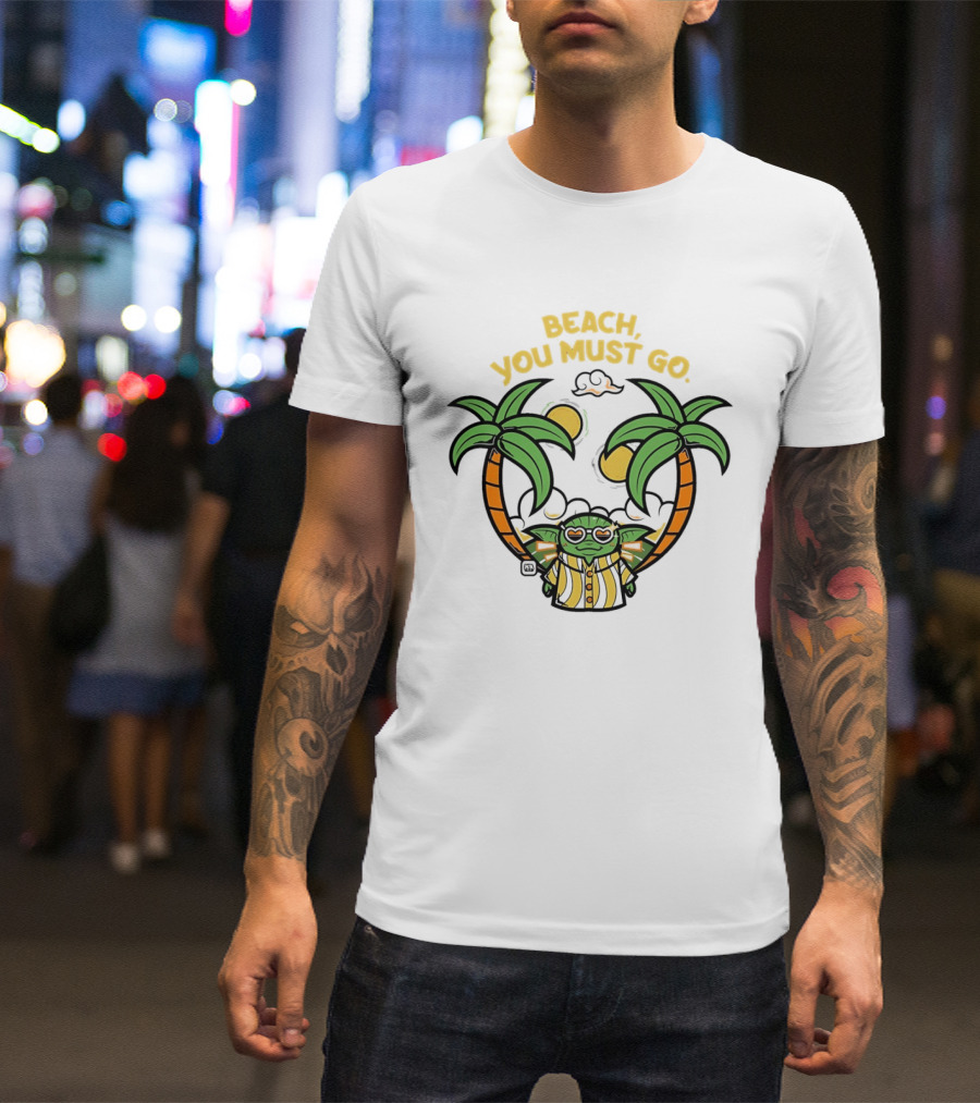 Grogu Hawaiian Outfit Beach You Must Go Palm Trees Sunglasses T-Shirt