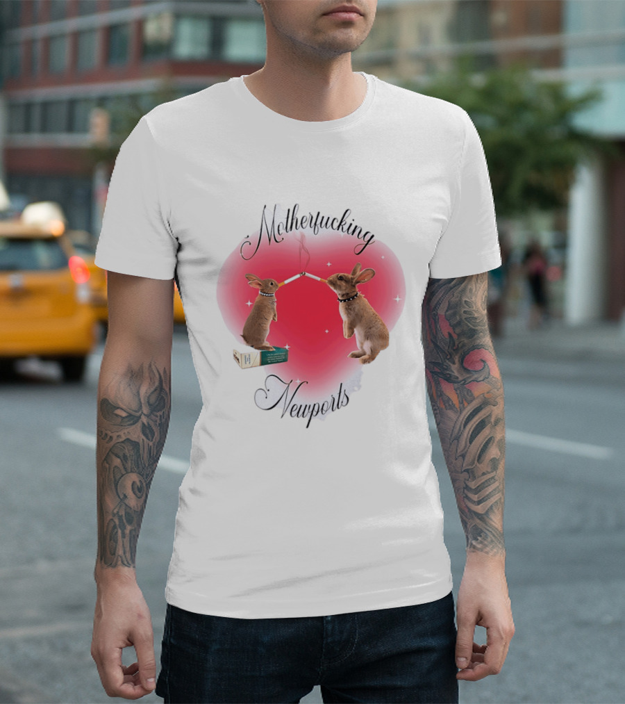 Motherfucking Newports Rabbit Smoking Cigarette Heart T-Shirt