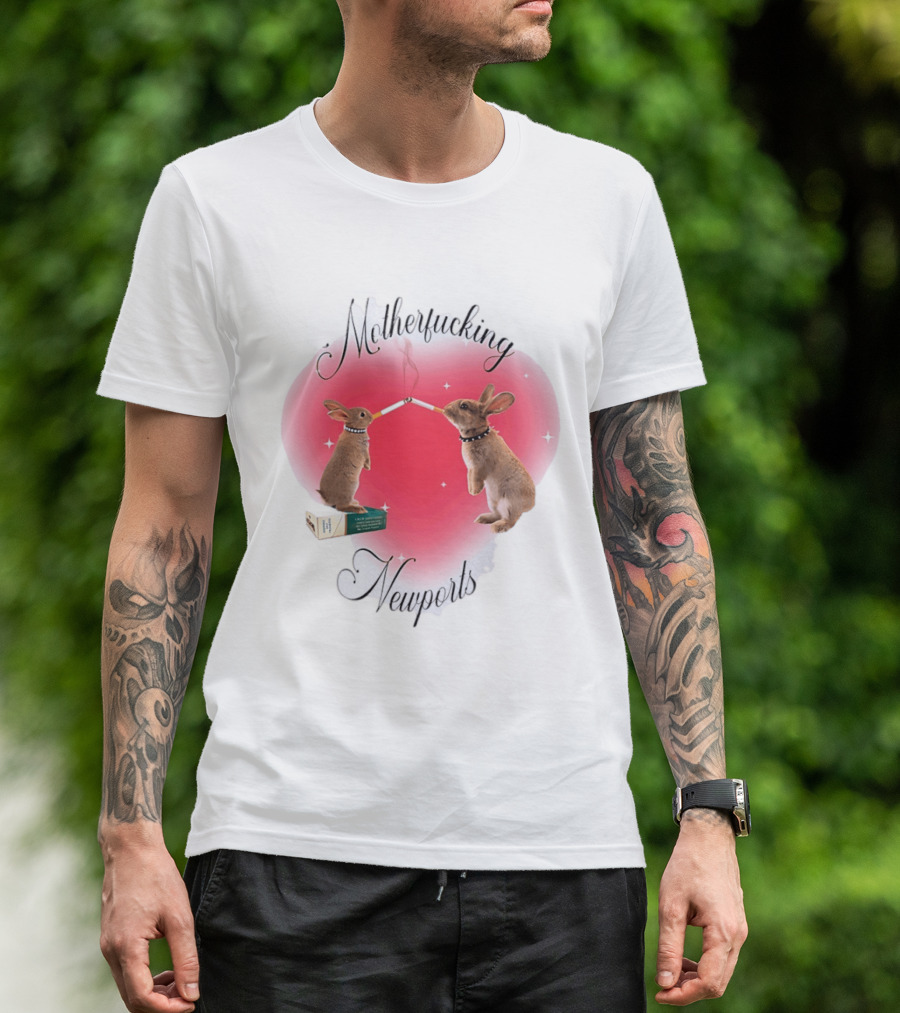 Motherfucking Newports Rabbit Smoking Cigarette Heart T-Shirt
