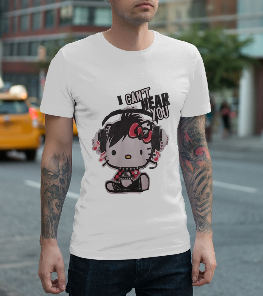Hello Kitty I Can't Hear You Headphones Music Emo T-Shirt