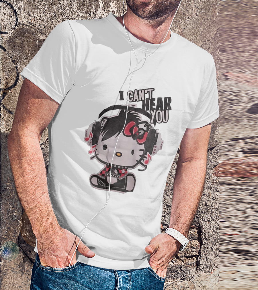 Hello Kitty I Can't Hear You Headphones Music Emo T-Shirt