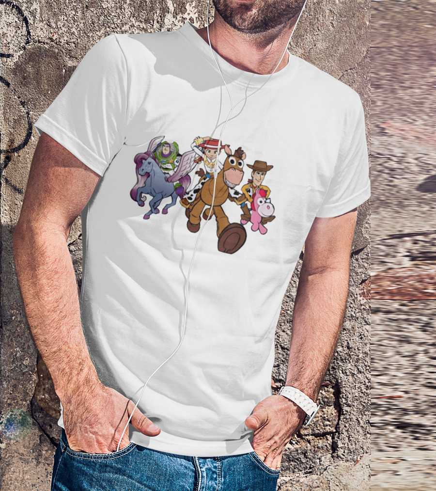 Buzz Lightyear Jessie Bullseye Woody And Buttercup Unicorn Toy Story Characters Running T-Shirt