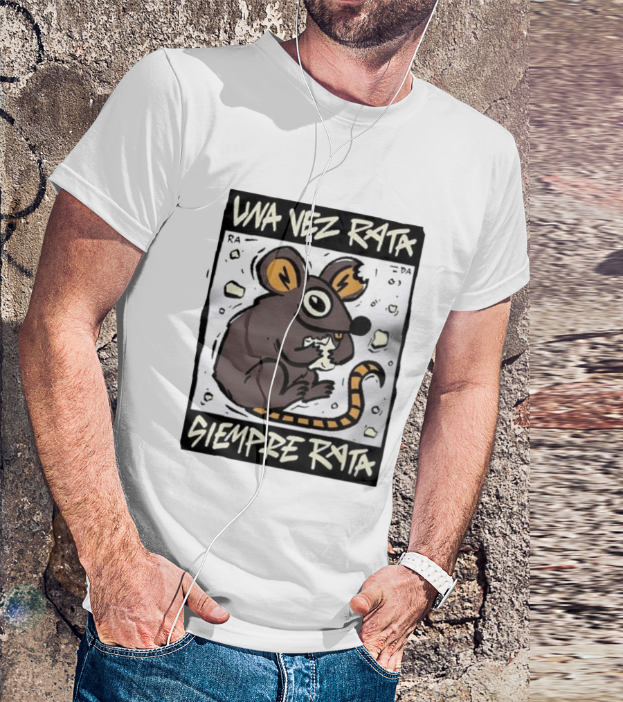 Una Vez Rata Siempre Rata Cartoon Rat Eating Cheese Spanish T-Shirt