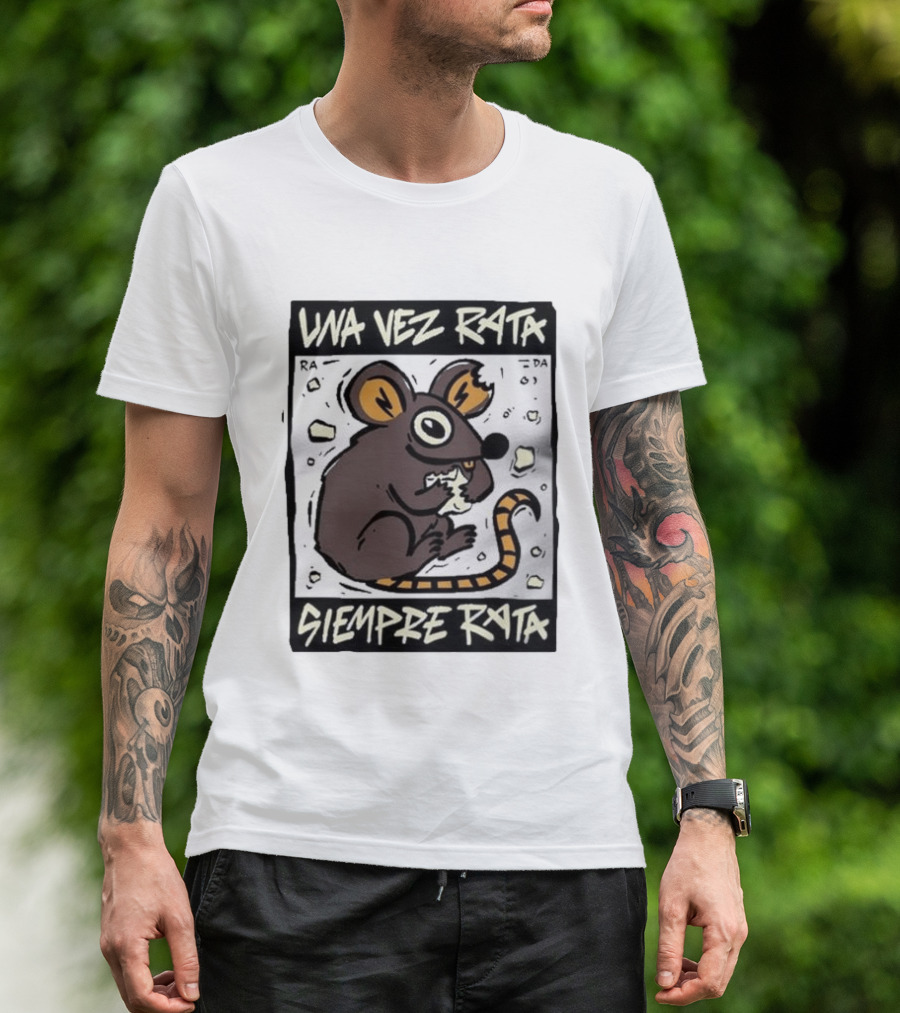 Una Vez Rata Siempre Rata Cartoon Rat Eating Cheese Spanish T-Shirt